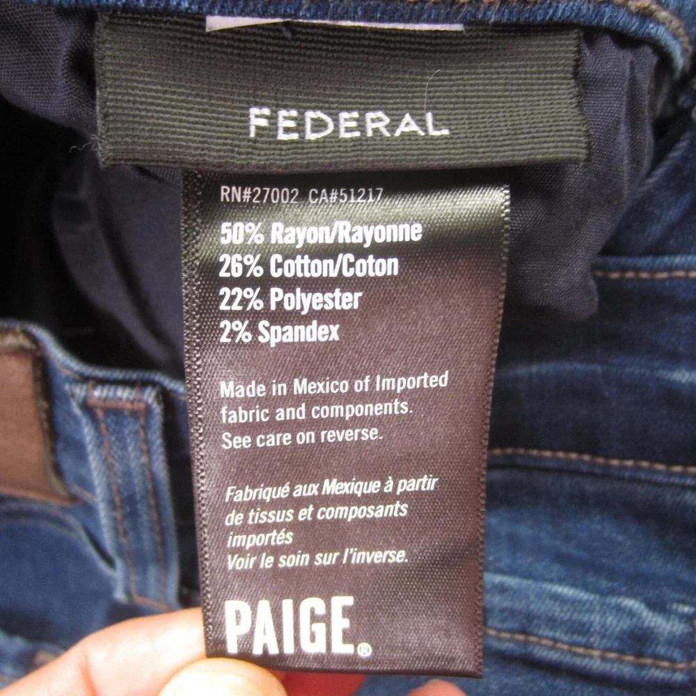 Paige Jeans Mens 30 (31x33.5) Federal Slim Straight Stretch Dark Wash Denim READ